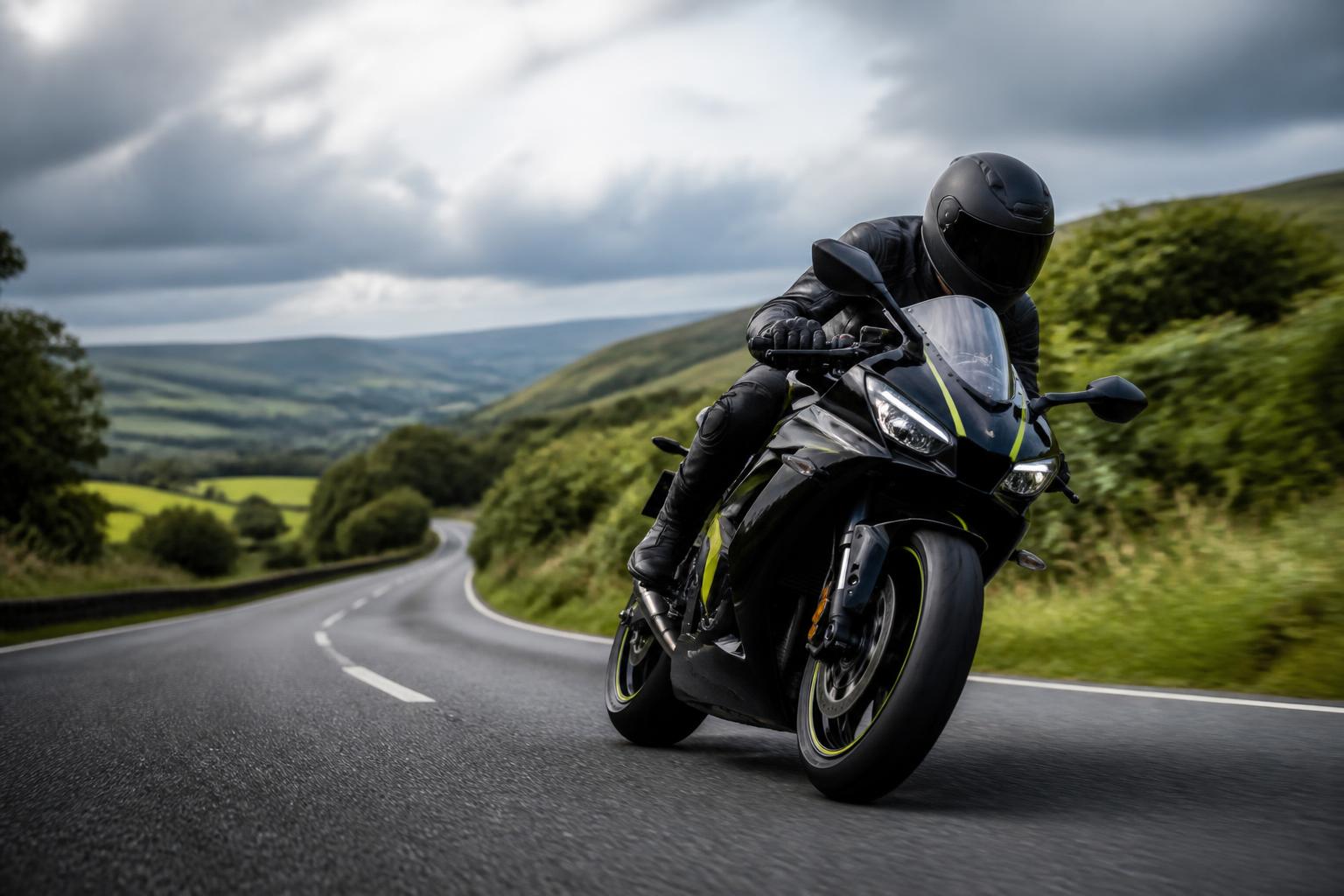 Motorcyclist riding on a UK road